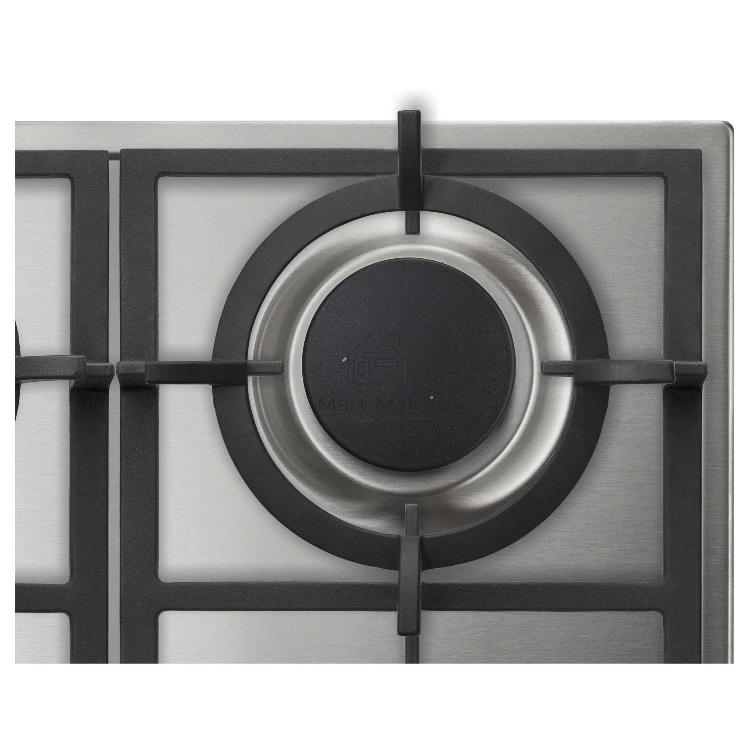 Встраиваемая газовая панель Korting HG 665 CX/60x51 см, электроподжиг, газ-контроль, чугунные решетки, металлические переключатели, нержавеющая сталь