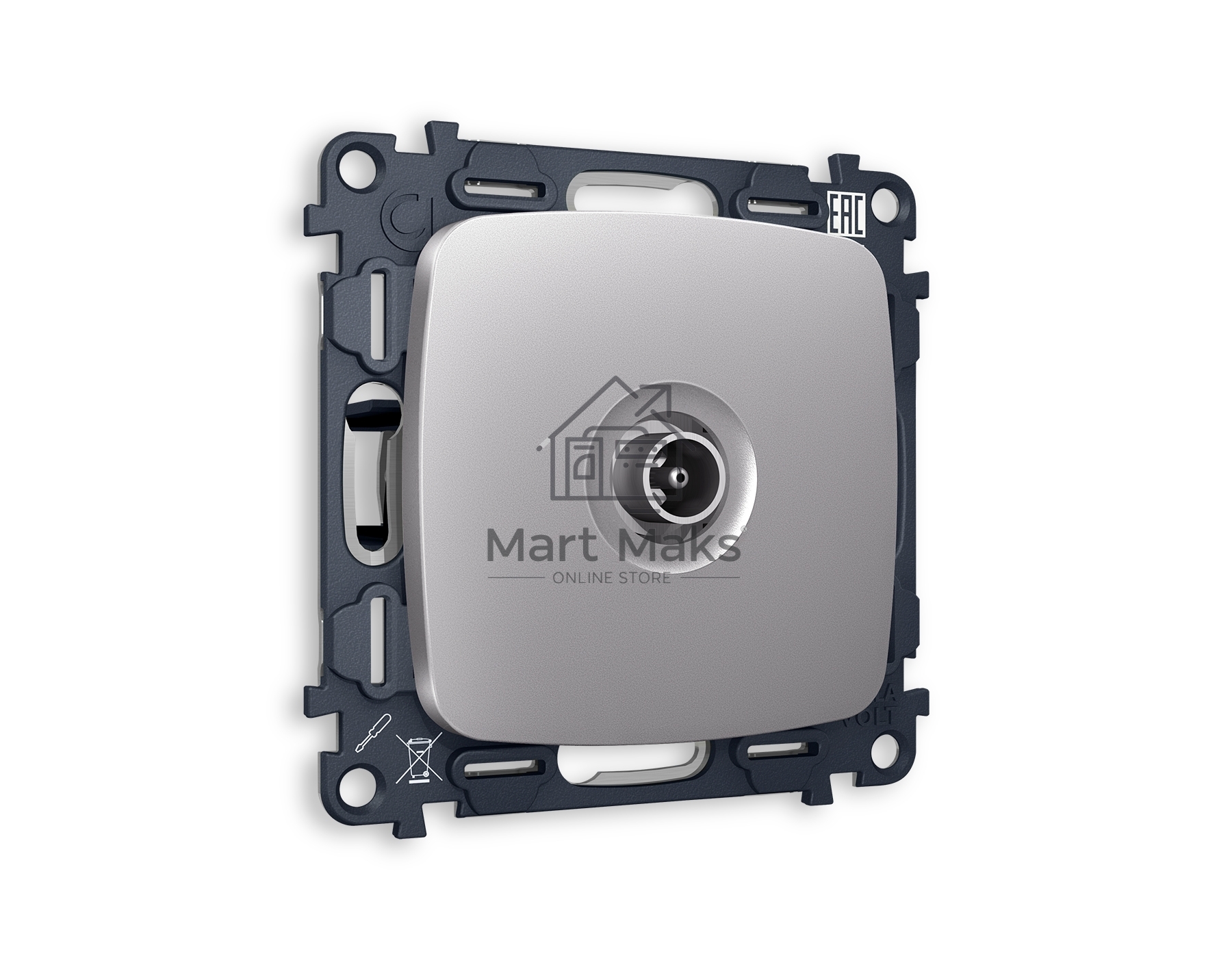 Комплект механизма TV розетки проходной OMEGA Сталь матовый 5-1000 MHz 4dB QUANT (OP5130, VM211) MO513030