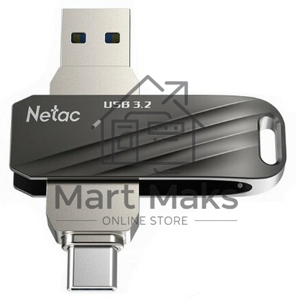 Флешка USB R/W Netac US11 черный 64Gb USB Type-A + USB Type-C, metal/plastic case
