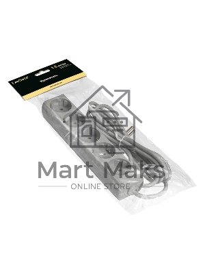 Удлинитель ExeGate ECE-5-1.8G (EX285820RUS), серый, 1,8 м, евровилка с заземлением, 5 евророзеток с заземлением, 2200 Вт