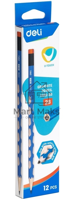 Карандаш чернографитный Deli EC016-2B U-Touch 2B, трехгранный, (12шт) ластик