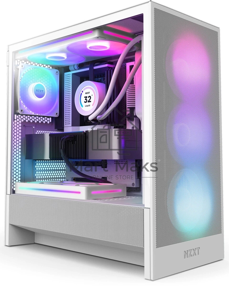 Компьютерный корпус без блока питания NZXT H5 Flow RGb, Midi-Tower, TG, 4x120мм RGb, 1xUSB-A 3.2 + 1xUSB-C 3.2, E-ATX, ATX, mATX, mITX белый