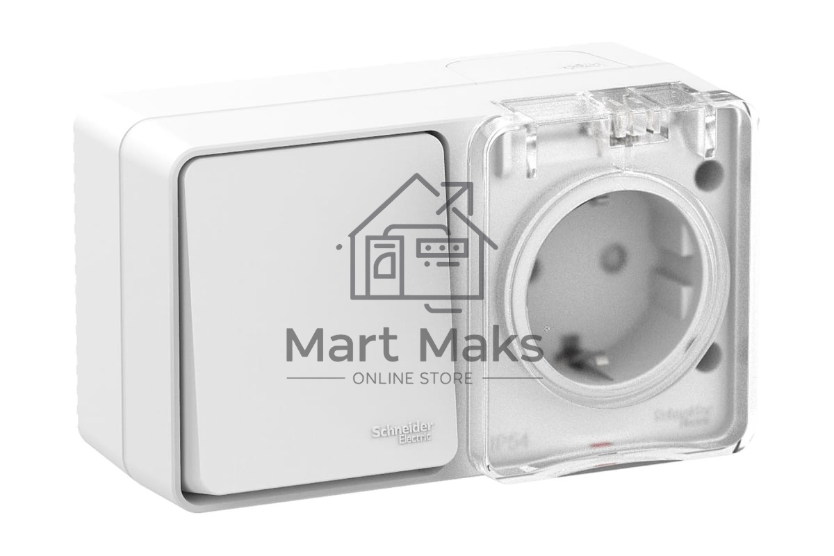 Блок ОП AtlasDesign Profi54 розетка 16А 250В с заземл. защ. шторки + 1-кл. выключатель 10А IP54 бел. SchE