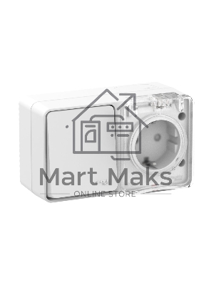 Блок ОП AtlasDesign Profi54 розетка 16А 250В с заземл. защ. шторки + 1-кл. выключатель 10А IP54 бел. SchE