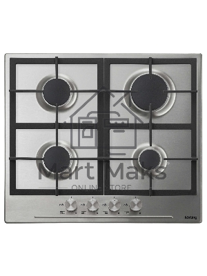 Встраиваемая газовая панель Korting HG 665 CX/60x51 см, электроподжиг, газ-контроль, чугунные решетки, металлические переключатели, нержавеющая сталь