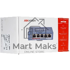 Коммутатор Hikvision DS-3E0105P-E(B), 4×100 Мбит/с PoE + 1×100 Мбит/с Uplink, неуправляемый