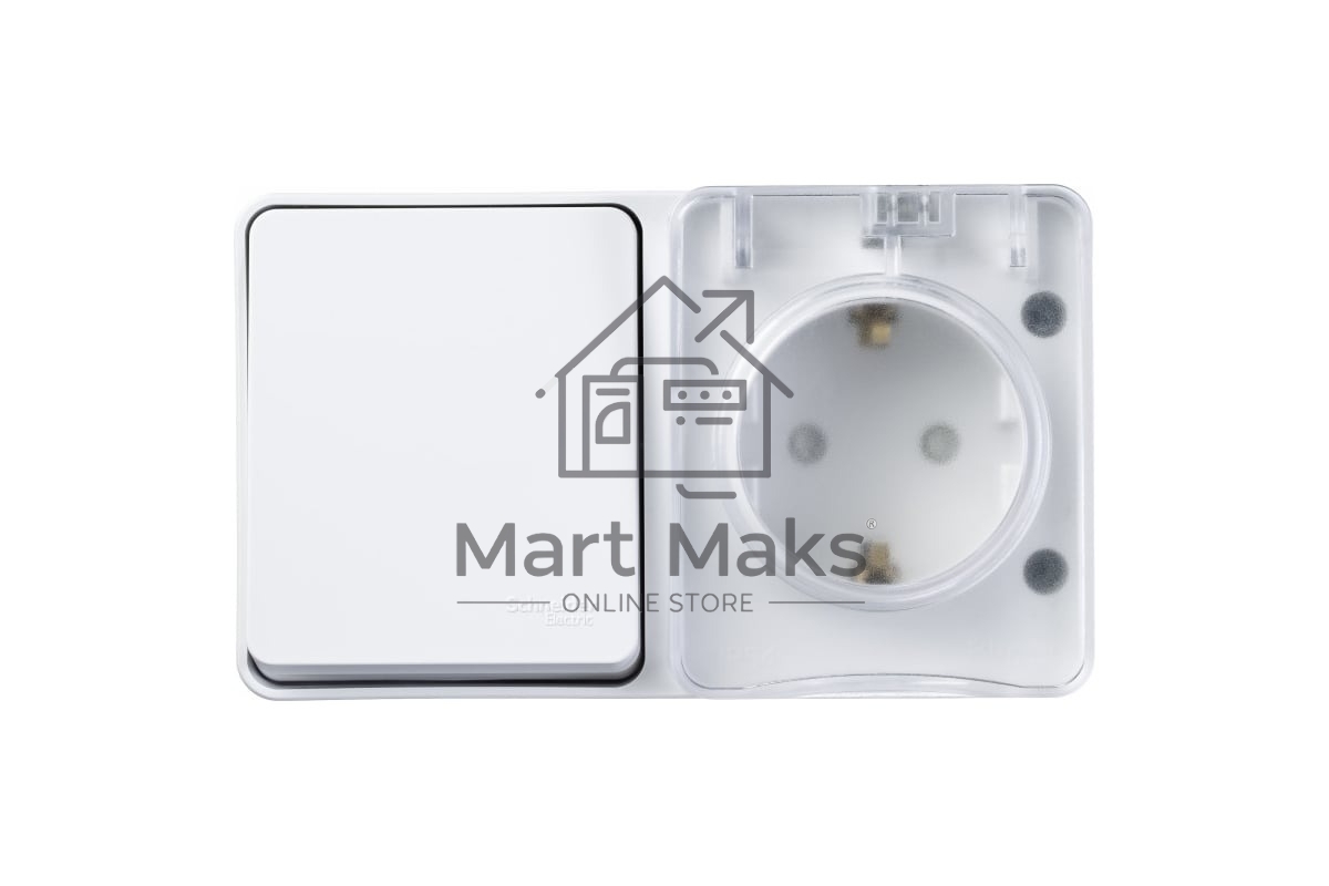 Блок ОП AtlasDesign Profi54 розетка 16А 250В с заземл. защ. шторки + 1-кл. выключатель 10А IP54 бел. SchE