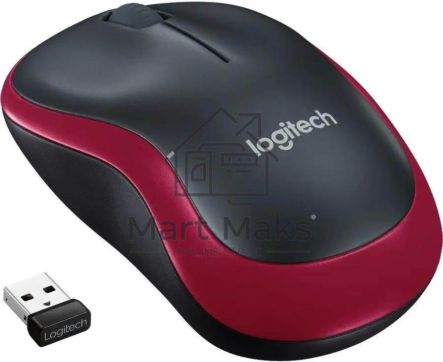 Мышь беспроводная Logitech M185, красный, 1000 dpi, радиоканал, USB, кнопки - 3 Мышь беспроводная Logitech M185, красный, 1000 dpi, радиоканал, USB, кнопки - 3