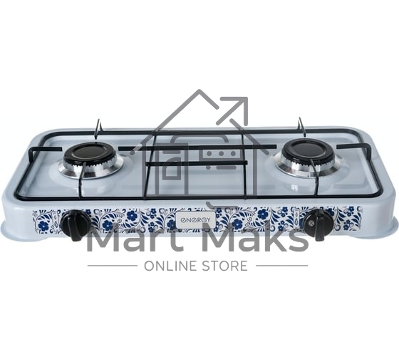 Плита настольная газовая Energy EN-002 белый, 6,4 кВт, газовая горелка, конфорки - 2, эмалированная сталь, поворотные переключатели