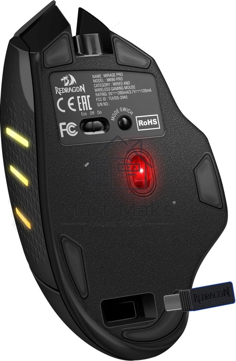 Мышь беспроводная Redragon Mirage Pro черный, 8000 dpi, радиоканал, USB, кнопки - 9