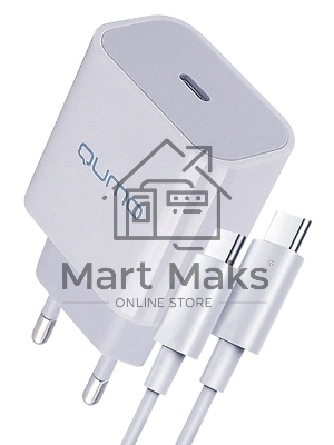 СЗУ Qumo Energy light PD 20Вт, (модель 0105), USB Type-C PD, + кабель 1м. Type-C на Type-C, белый