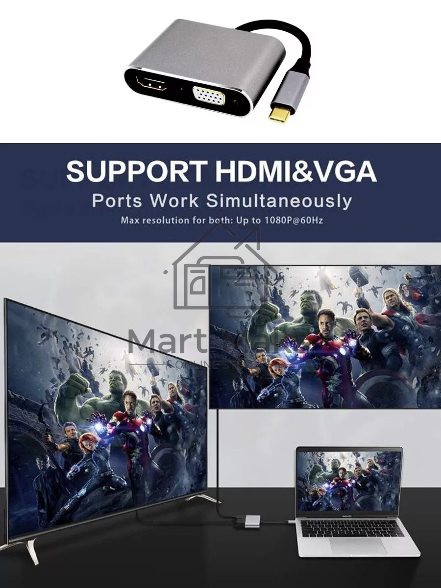 Кабель-концентратор USB3.1 TypeCm -->HDMI+USB3.0+PD+VGA Alum Grey 4K@30Hz, Telecom<TUC055>