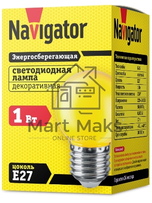 Лампа светодиодная Navigator NLL-G45-1-230-Y-E27 1 Вт шар E27 230В
