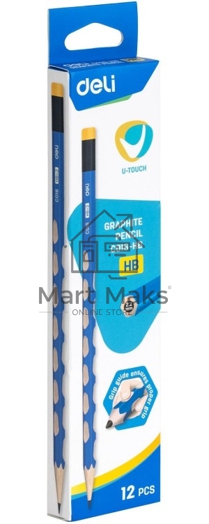 Карандаш чернографитный Deli EC016-HB U-Touch HB  шестигранный синий (12шт) ластик