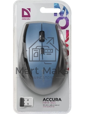 Мышь беспроводная Defender Accura MM-365 синий, 1600 dpi, радиоканал, USB, кнопки - 6