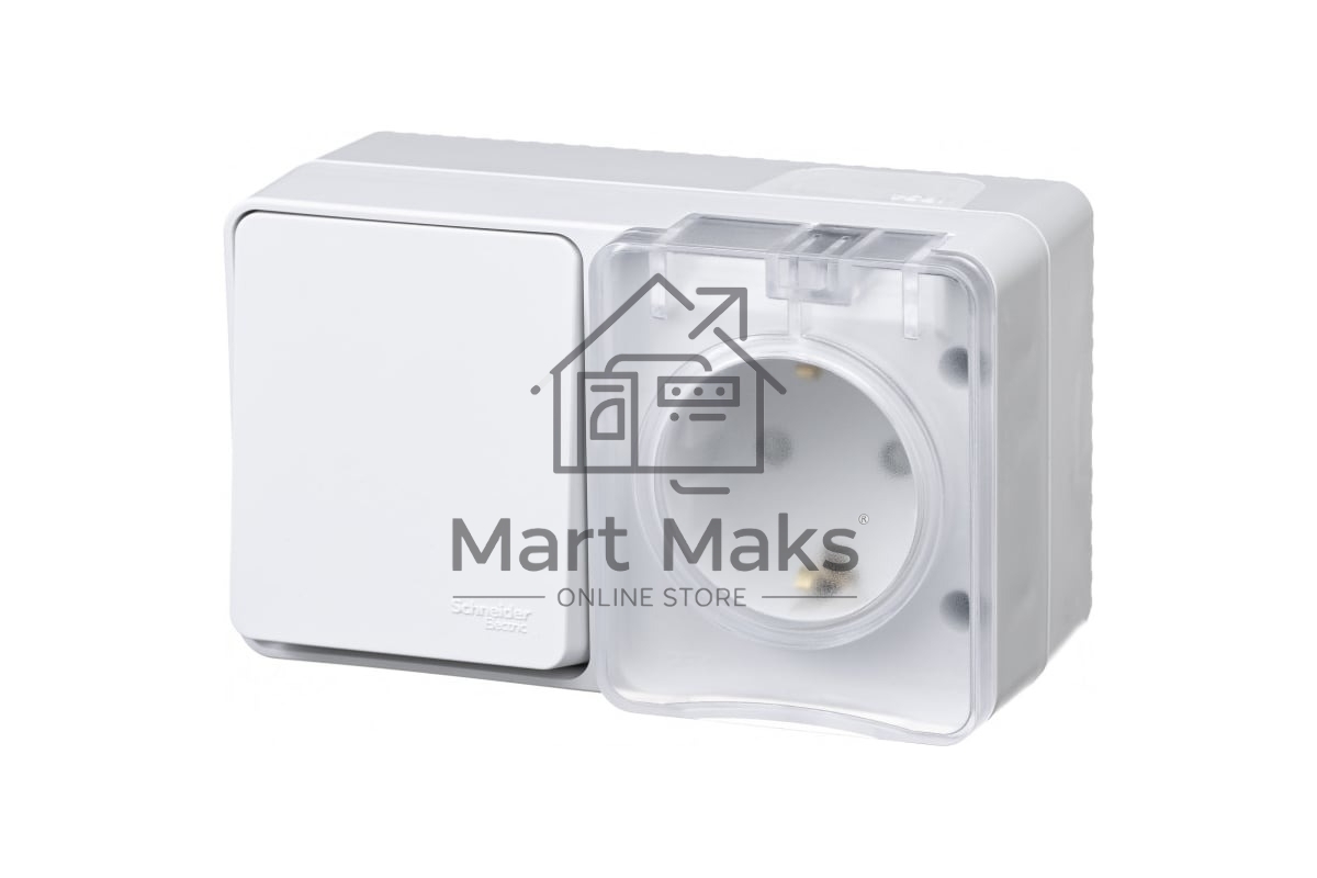 Блок ОП AtlasDesign Profi54 розетка 16А 250В с заземл. защ. шторки + 1-кл. выключатель 10А IP54 бел. SchE