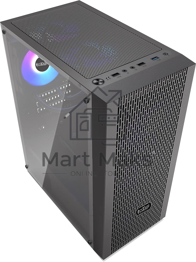Корпус без блока питания PCCOOLER MA100 MESH BK, Mesh Mid Tower, черный, TG, 0.4 SPCC, 3x120мм ARGb ATX, mATX, mITX 160/310/180мм 2x2.5