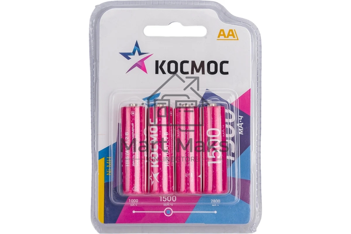 Аккумулятор AA/R6 NI-MN 1500мА.ч BP-4 (блист.4шт) КОСМОС KOCR6NIMH1500mAh4BL