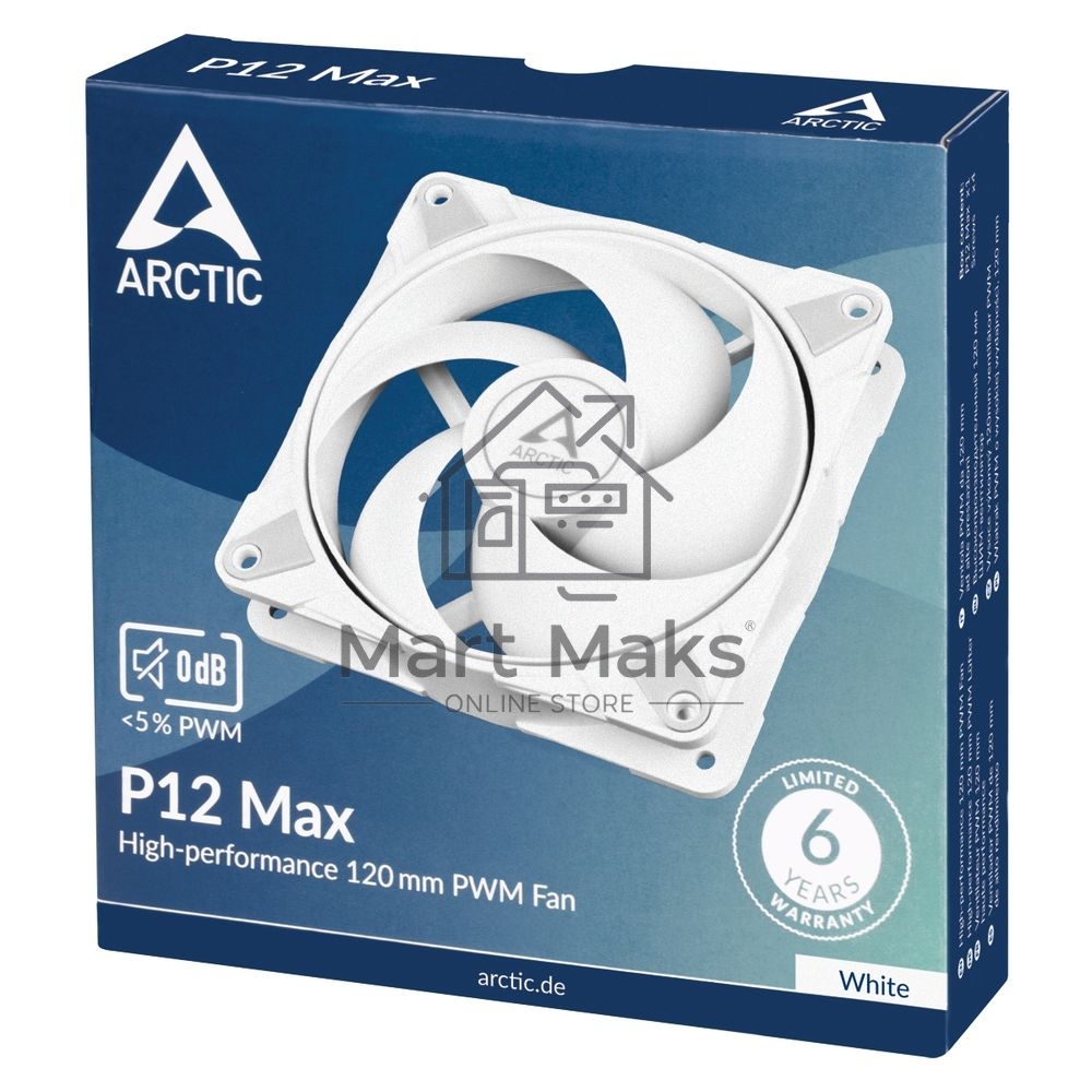 Вентилятор для корпуса Arctic P12 Max белый, 120 мм, 3300 об/мин, 25.3 дБ, 4 pin