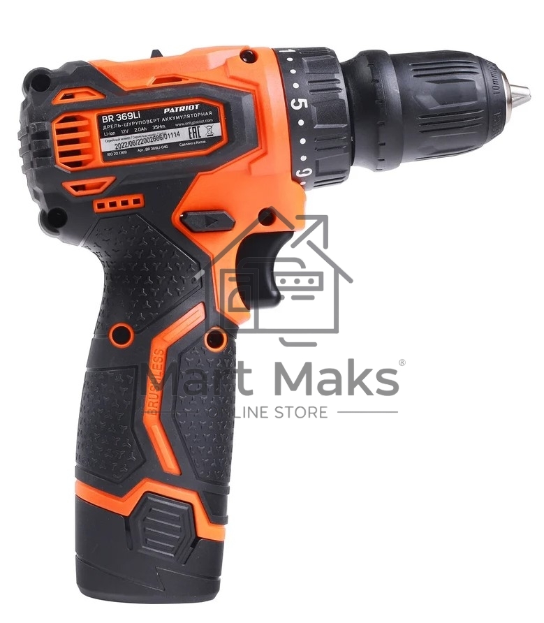Дрель-шуруповерт Patriot BR 369Li, Аккумуляторная, 12В, 2 АКБ, Кейс