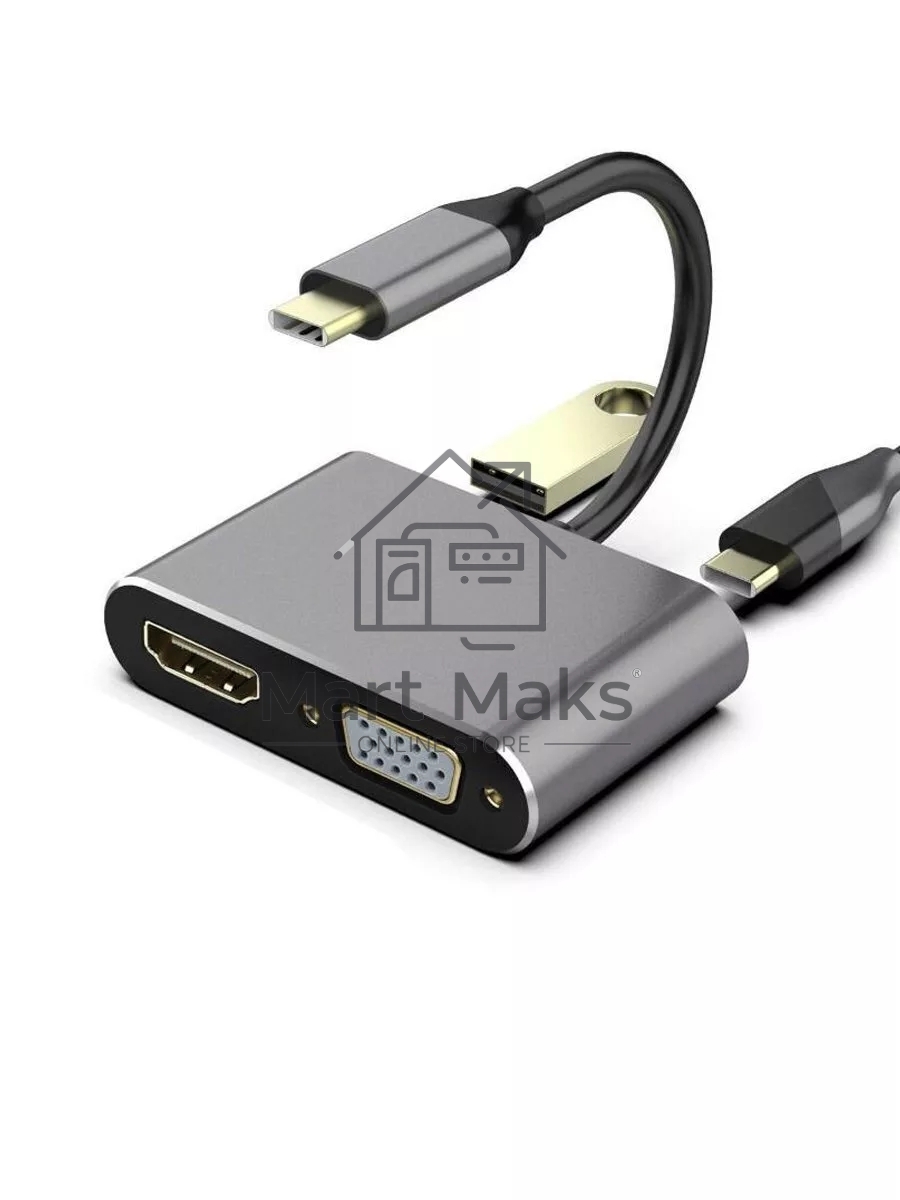 Кабель-концентратор USB3.1 TypeCm -->HDMI+USB3.0+PD+VGA Alum Grey 4K@30Hz, Telecom<TUC055>