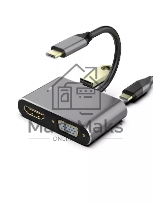 Кабель-концентратор USB3.1 TypeCm -->HDMI+USB3.0+PD+VGA Alum Grey 4K@30Hz, Telecom<TUC055>