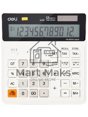 Калькулятор бухгалтерский Deli EM01010 белый 12-разр.