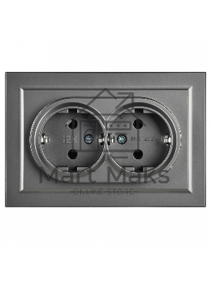 Розетка 2-местная IEK BRITE РС12-3-БрС с заземлением, без защитных шторок, 16А в сборе, сталь