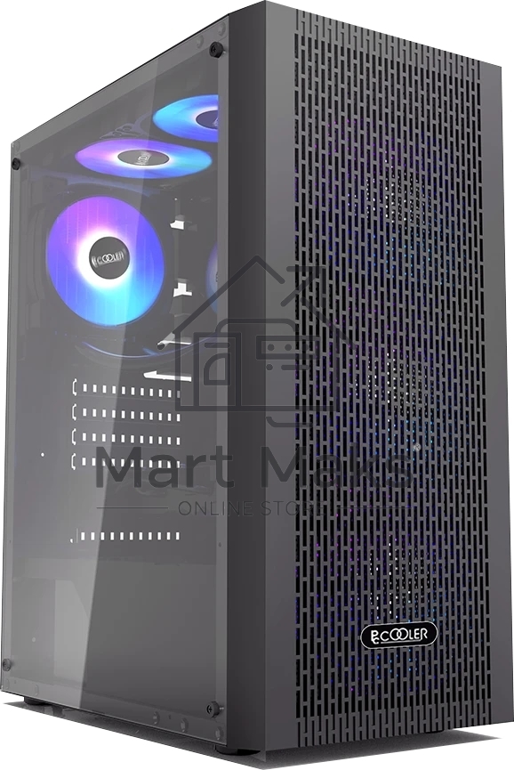 Корпус без блока питания PCCOOLER MA100 MESH BK, Mesh Mid Tower, черный, TG, 0.4 SPCC, 3x120мм ARGb ATX, mATX, mITX 160/310/180мм 2x2.5