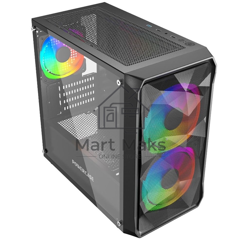 Компьютерный корпус Powercase Mistral Micro A3B ARGB, Tempered Glass, 2x 140mm ARGB PWM+1x 120mm ARGB PWM, черный, mATX (CMMAB-A3)