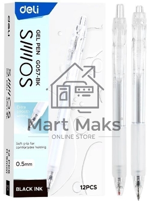 Ручка гелевая Deli Smoos EG057-BK, черные чернила (12шт), линия 0.5мм