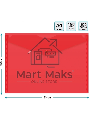 Конверт на кнопке Silwerhof Eco A4 пластик 0.12мм красный