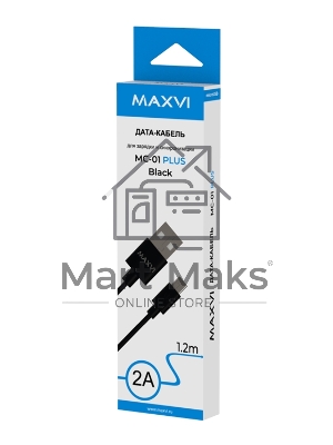 Кабель Maxvi MC-01 plus black USB-A - microUSB, 2A ток макс. нагрузки 2А, макс. напряжение 5V; стандарт USB 2.0; длина 1.2м, материал PVC, черный