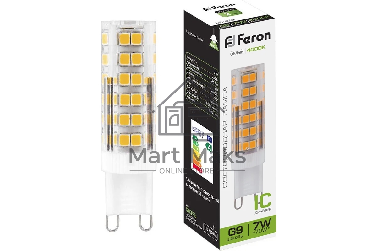 Лампа светодиодная FERON LB-433 (25767) 7W 230V G9 4000K