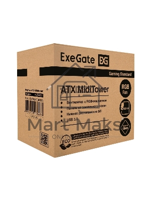 Компьютерный корпус Miditower ExeGate EVO-9211-EVO800 (ATX, БП EVO800RGB с вент. 12см, с окном, 2*USB+1*USB3.0, HD аудио, черный, 1 вент. с RGB подсветкой)