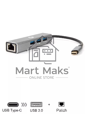 USB-концентратор USB 3.1 Type-Cm --> RJ-45+3port USB3.0(f) Aluminum Shell VCOM DH311A