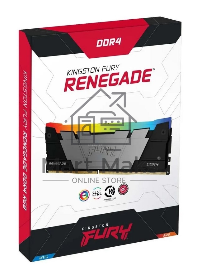 Оперативная память Kingston Fury Renegade, DDR4, 64GB (4x16GB), 3600MHz, CL16, DIMM, с радиатором, RGB, серебристый/черный