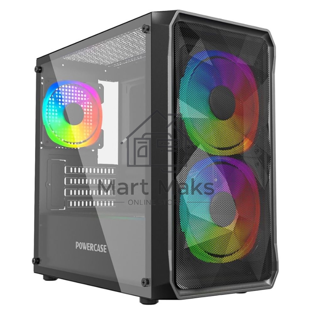 Компьютерный корпус Powercase Mistral Micro A3B ARGB, Tempered Glass, 2x 140mm ARGB PWM+1x 120mm ARGB PWM, черный, mATX (CMMAB-A3)