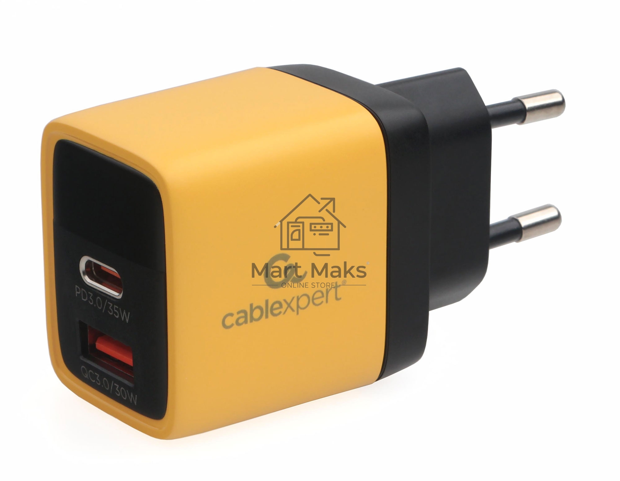 Зарядное устройство с дисплеем Cablexpert MP3A-PC-53, 35Вт GaN, QC3.0/PD3.0, 1хUSB, 1хType-C, желтый, коробка