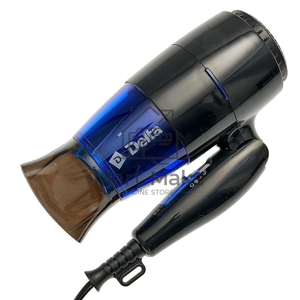 Фен Delta DL-0907 черный/синий, 1400 Вт, компактный