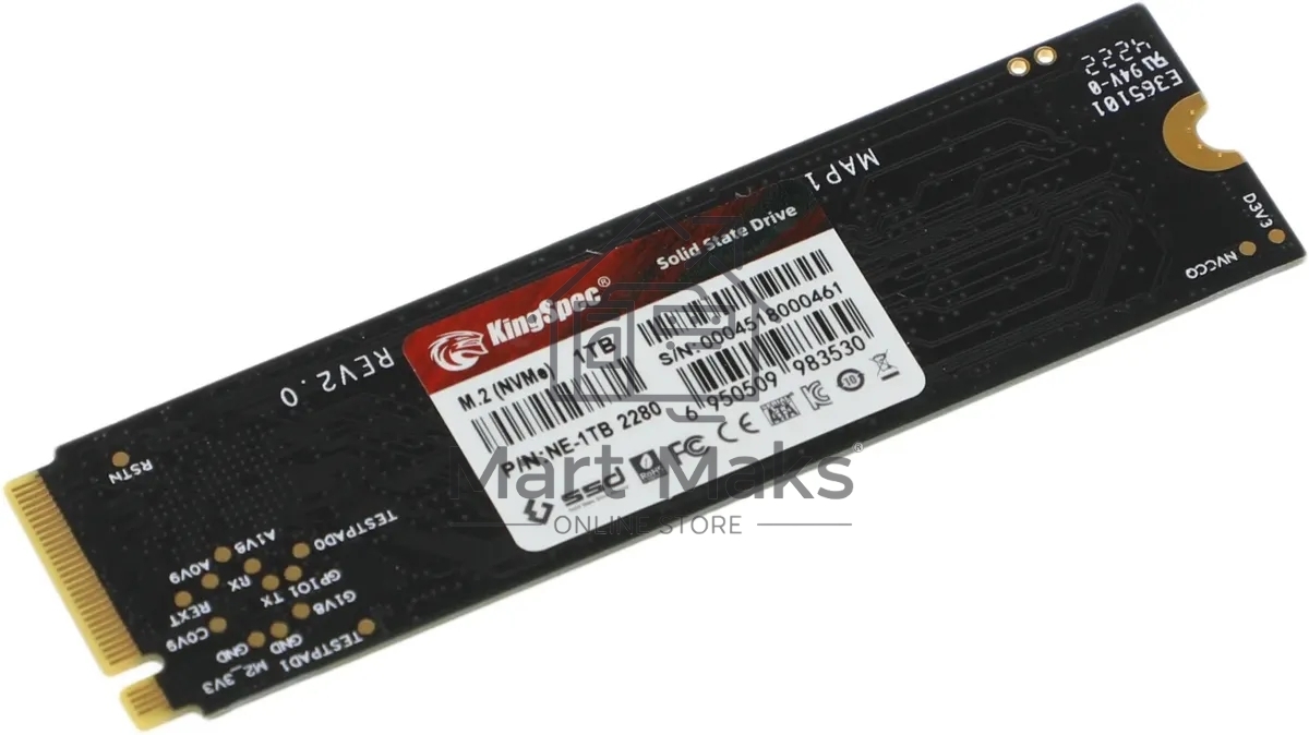 Накопитель SSD KingSpec NE-1TB, 1024GB, PCIe 3.0 x4, M.2 2280, NVMe, R/W 2400/1900