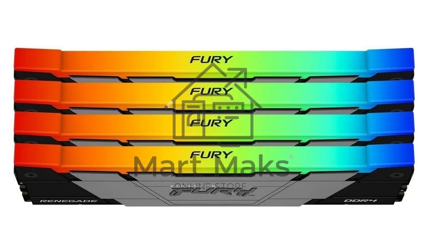 Оперативная память Kingston Fury Renegade, DDR4, 64GB (4x16GB), 3600MHz, CL16, DIMM, с радиатором, RGB, серебристый/черный