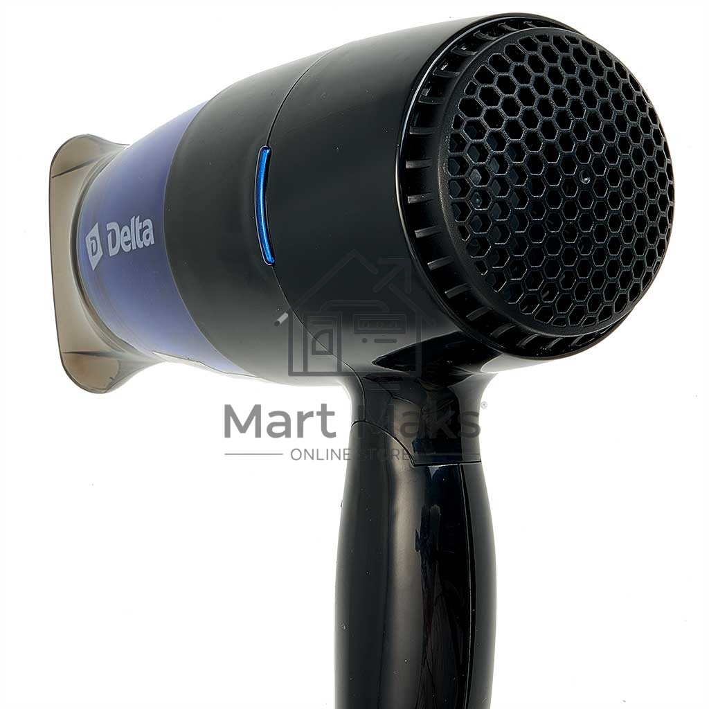 Фен Delta DL-0907 черный/синий, 1400 Вт, компактный