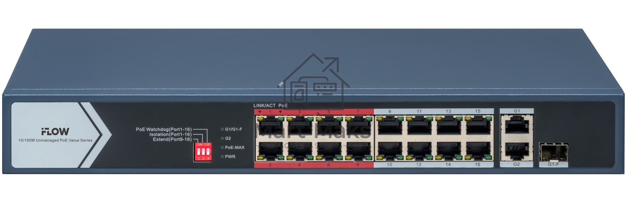 Коммутатор iFLOW F-SW-EU418POE-V/L, 16×100 Мбит/с PoE + 2×1 Гбит/с, неуправляемый