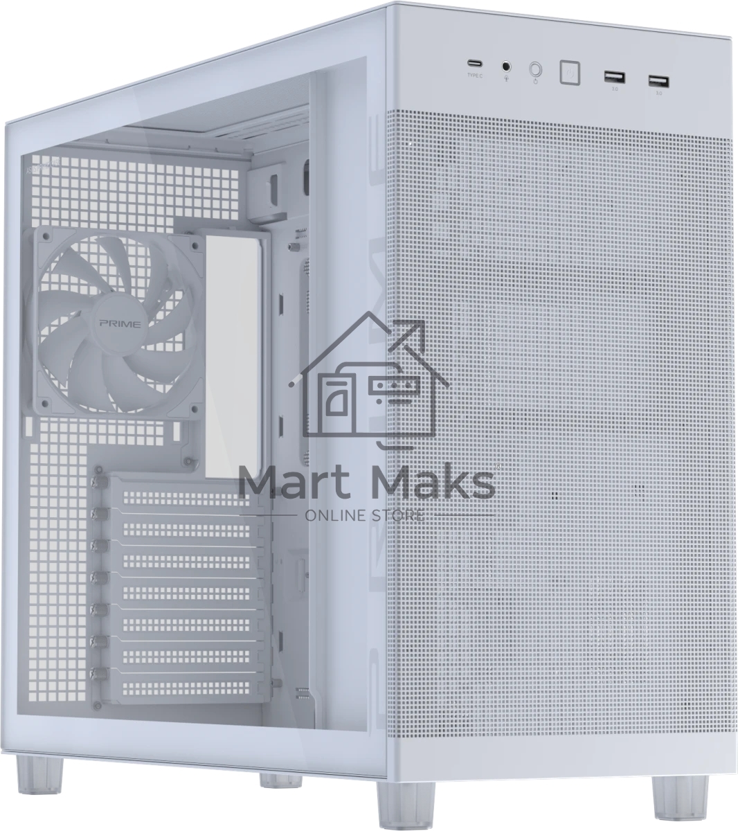 Корпус ASUS Prime AP303 TG, Midi-Tower, белый, 1 x 120 мм