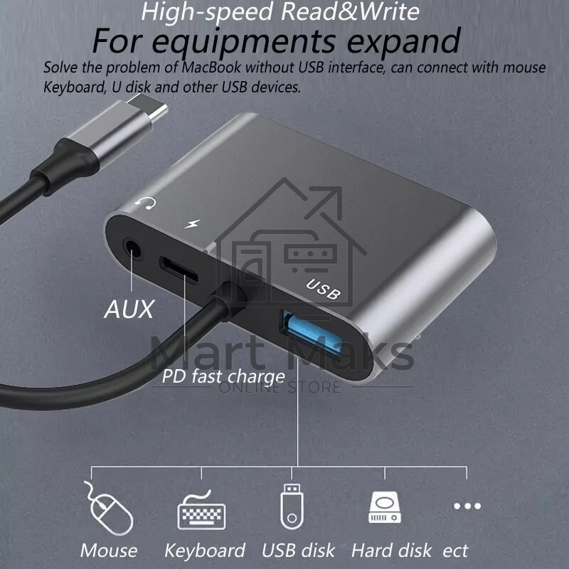 Адаптер USB Type-Cm-->VGA, HDMI 4k*30Hz, USB3.0, PD, Audio,iOpen (Aopen/Qust/VCOM)<ACU4511>