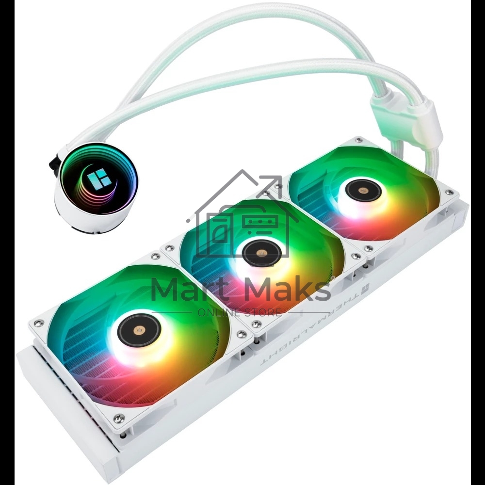 Водяное охлаждение для процессора Thermalright Frozen Notte 360 белый ARGB V2 (360mm, White, ARGB/ Fans: 3x120mm, 72.37CFM, 27.7dBA, 2000RPM/ Pump height 54mm, 28dBA, 5300RPM, Rad thickness 27mm/ S: 1200, 1700, 1851, 2011, 2066, 115X, AM2, AM2+, AM3, AM3+