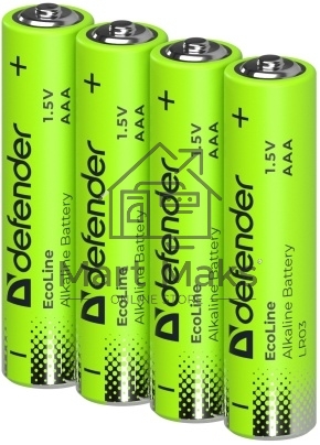 Батарейка алкалиновая Defender LR03-4S ААА, шринк, 4 шт., EcoLine