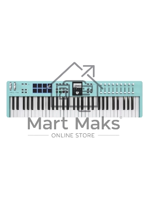 Клавиатура MIDI 231534 Arturia KeyLab Essential 61 mk3 Aquamarine 61 клавиша, LCD дисплей, 9 энкодеров, 8 пэдов, 9 фейдеров, 12 кнопок управления, колеса высоты тона и модуляции, 1/4