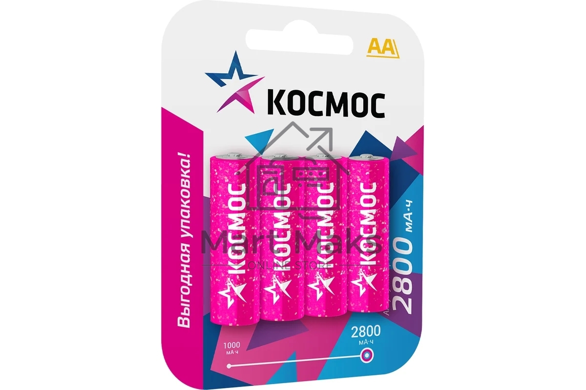 Аккумулятор AA/R6 2800мА.ч NI-MN BP-4 (блист.4шт) КОСМОС KOCR6NIMH2800MAH4BL